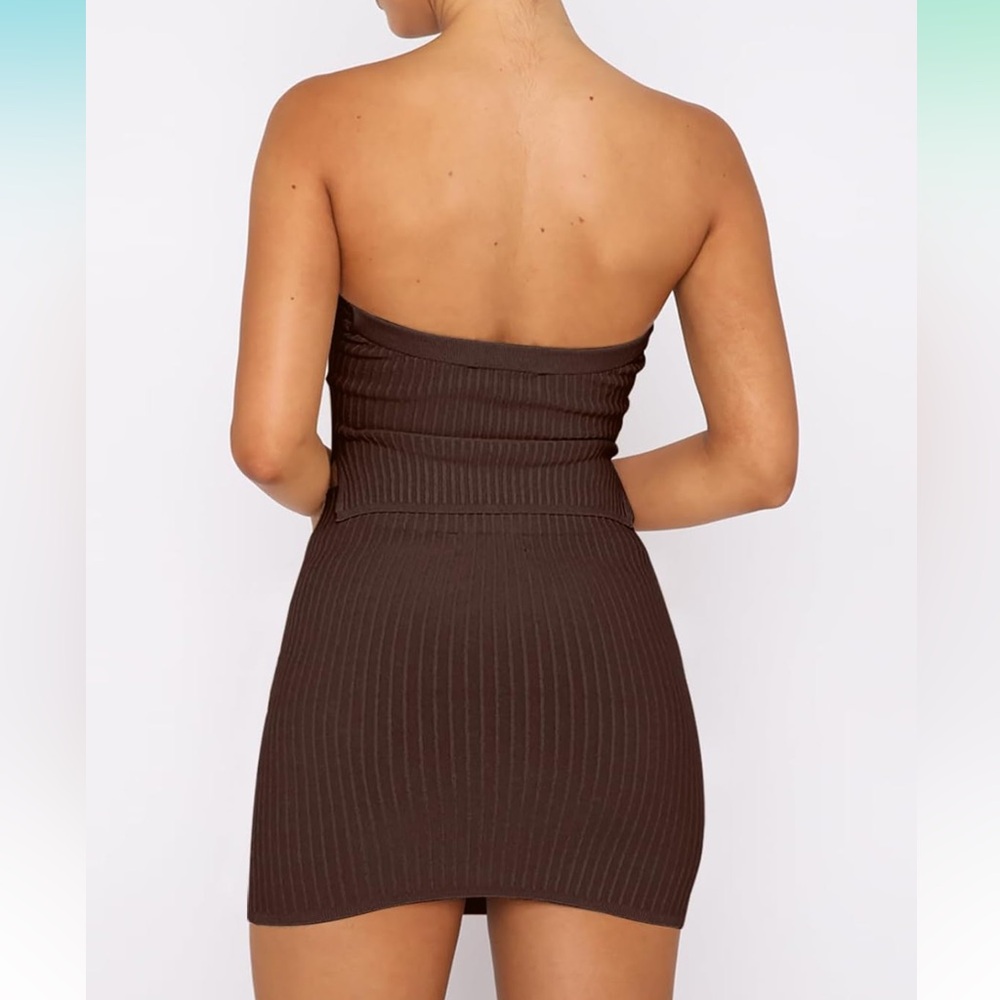 Womens Skirt Set Summer Two Piece Outfits Going Out Strapless - stretchy! - Picture 2 of 3